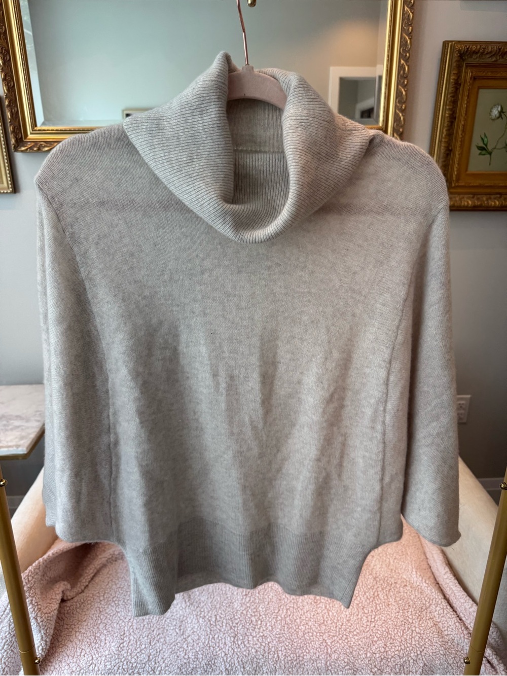Soft Gray Cowl Neck Batwing Repeat Cashmere Sweater